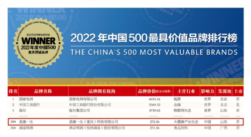 盈康一生连续两年上榜《中国500最具价值品牌》