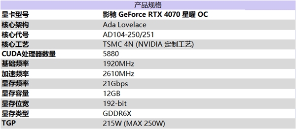 影驰 GeForce RTX 4070 星曜 OC，与DLSS 3共战流畅2K光追 体验