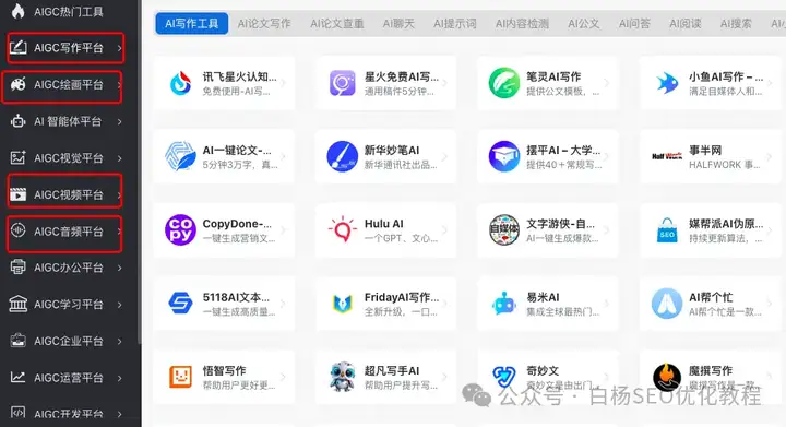 白杨SEO：内容营销你用哪个AI工具创作？常用的AIGC工具推荐